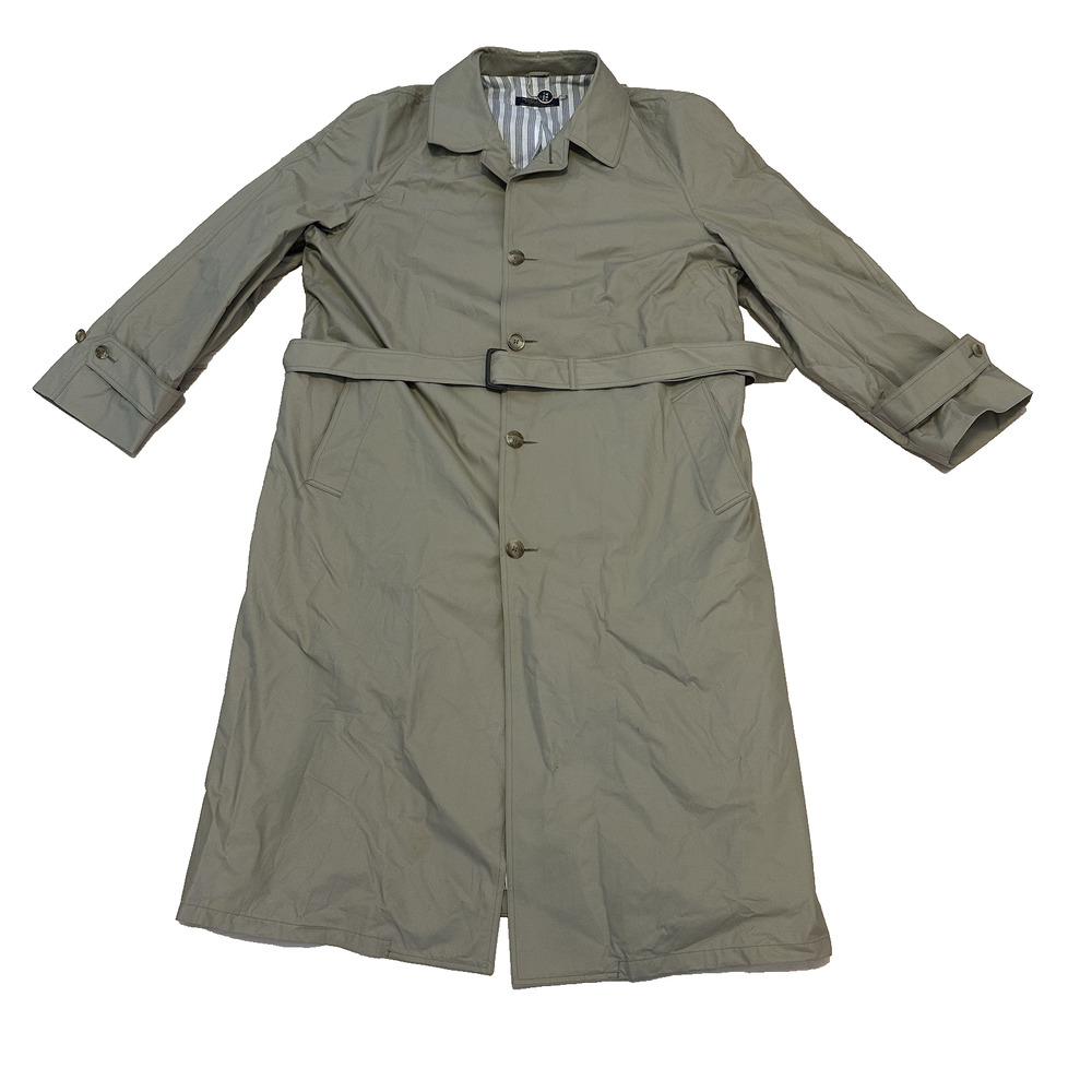Brooks Brothers Men 48 Long Trench Coat Beige Button Cotton Belt‎ Teflon New VTG